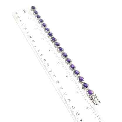DSMK 925 Sterling Silver Amethyst & White Topaz Gem Tennis Link Bracelet 7.5"