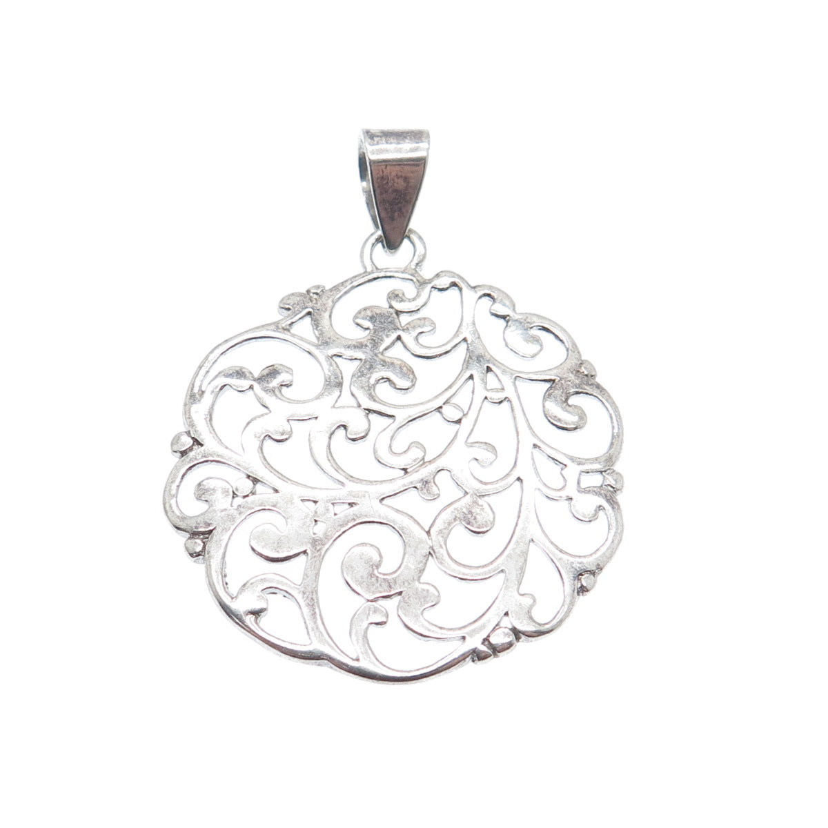 925 Sterling Silver Vintage ATI Swirl Ornate Oxidized Pendant