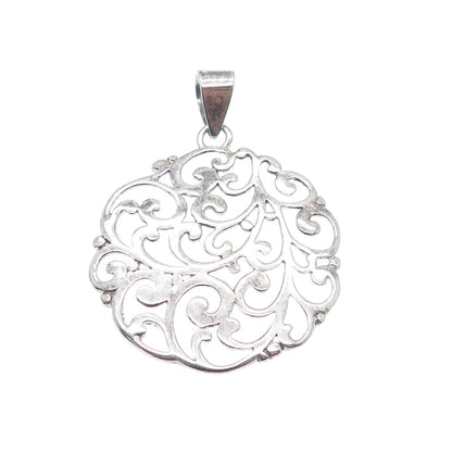 925 Sterling Silver Vintage ATI Swirl Ornate Oxidized Pendant