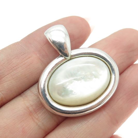 925 Sterling Silver Vintage Real Mother-of-Pearl Pendant