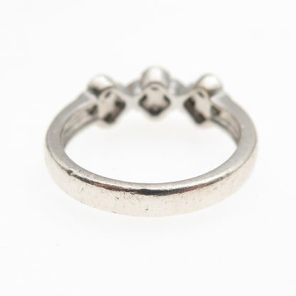925 Sterling Silver Real Round-Cut Diamond Floral Ring Size 7