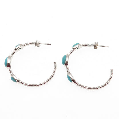 925 Sterling Silver Real Turquoise Station Hoop Earrings