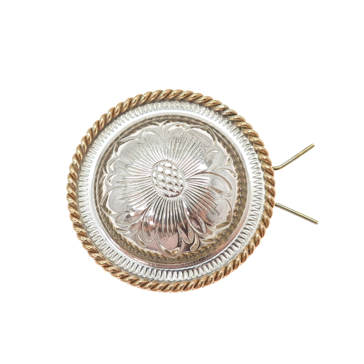 925 Sterling Silver 2-Tone Vintage Engraved Flower Collar / Fur Clip Barrette