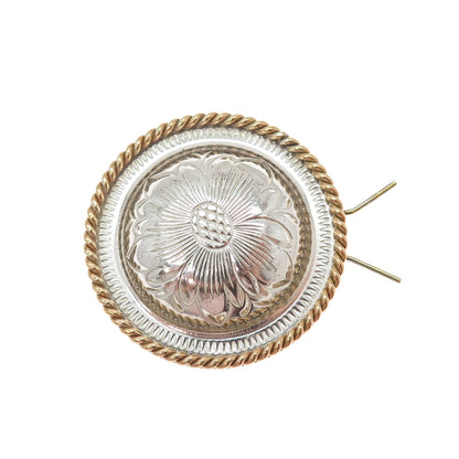 925 Sterling Silver 2-Tone Vintage Engraved Flower Collar / Fur Clip Barrette
