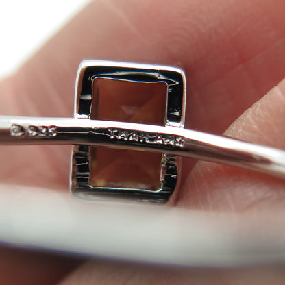 925 Sterling Silver Real Emerald-Cut Citrine Gemstone Minimalist Ring Size 10.5