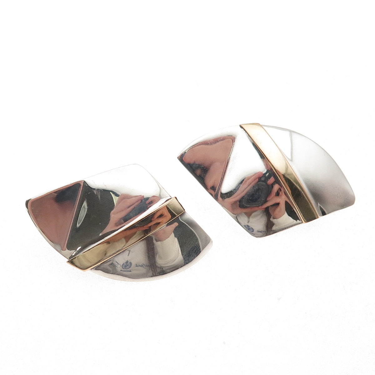Victoria Creations 925 Sterling Silver 2-Tone Vintage Modernist Earrings