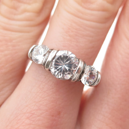 925 Sterling Silver Vintage Round-Cut C Z Oxidized Promise Ring Size 7