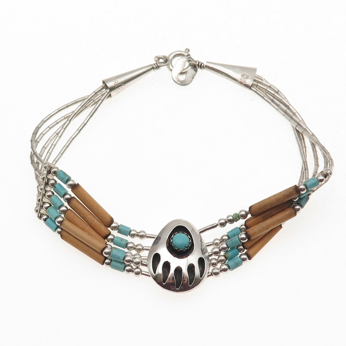 Carolyn Pollack & Quoc Turquoise Old Pawn Sterling Vintage Bear Paw Bracelet 7"
