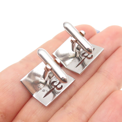 SWANK 925 Sterling Silver Front Antique Art Deco Fleur de Lis Cufflinks