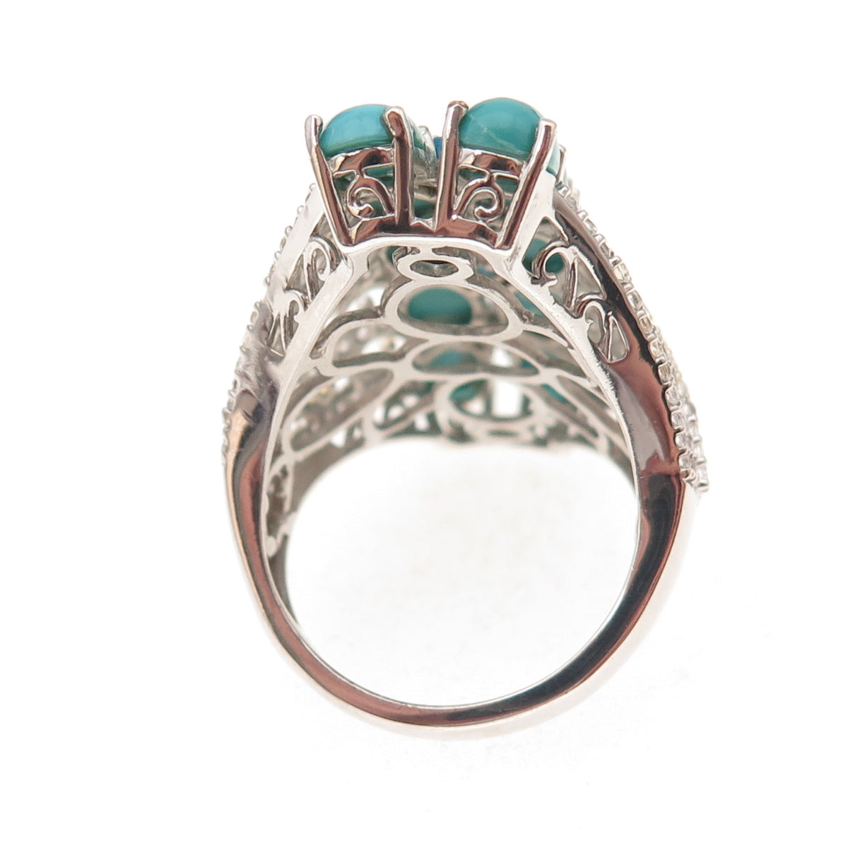 Chuck Clemency 925 Sterling 2-Tone Real Turquoise Topaz & Apatite Ring Size 8.25