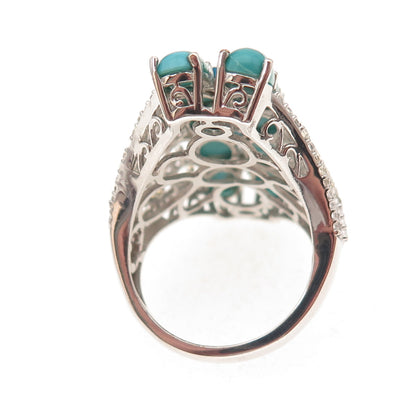 Chuck Clemency 925 Sterling 2-Tone Real Turquoise Topaz & Apatite Ring Size 8.25