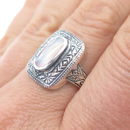 JACKSON HOLE 925 Sterling Silver Vintage Real MOP Oxidized Ring Size 7.25