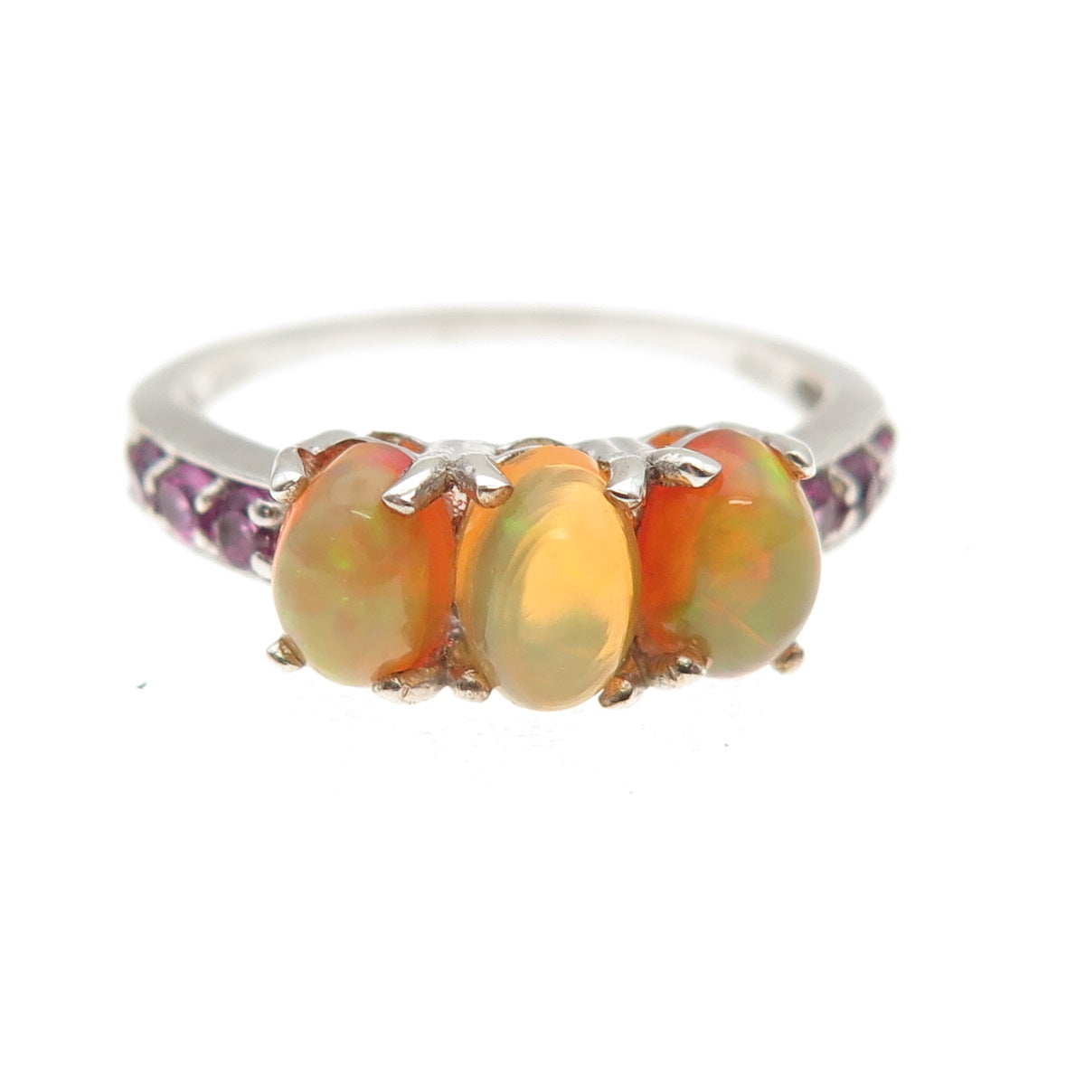 Chuck Clemency 925 Sterling Silver Real Opal & Amethyst Ring Size 7