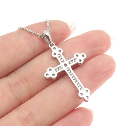 925 Sterling Silver Italy Round-Cut C Z Sparkle Cross Cable Chain Necklace 16"