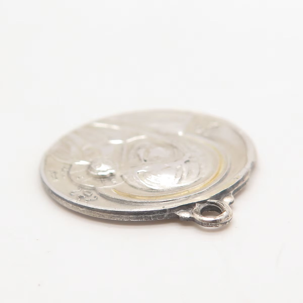 925 Sterling Silver Vintage Court Square Madonna w/ Child Religious Pendant