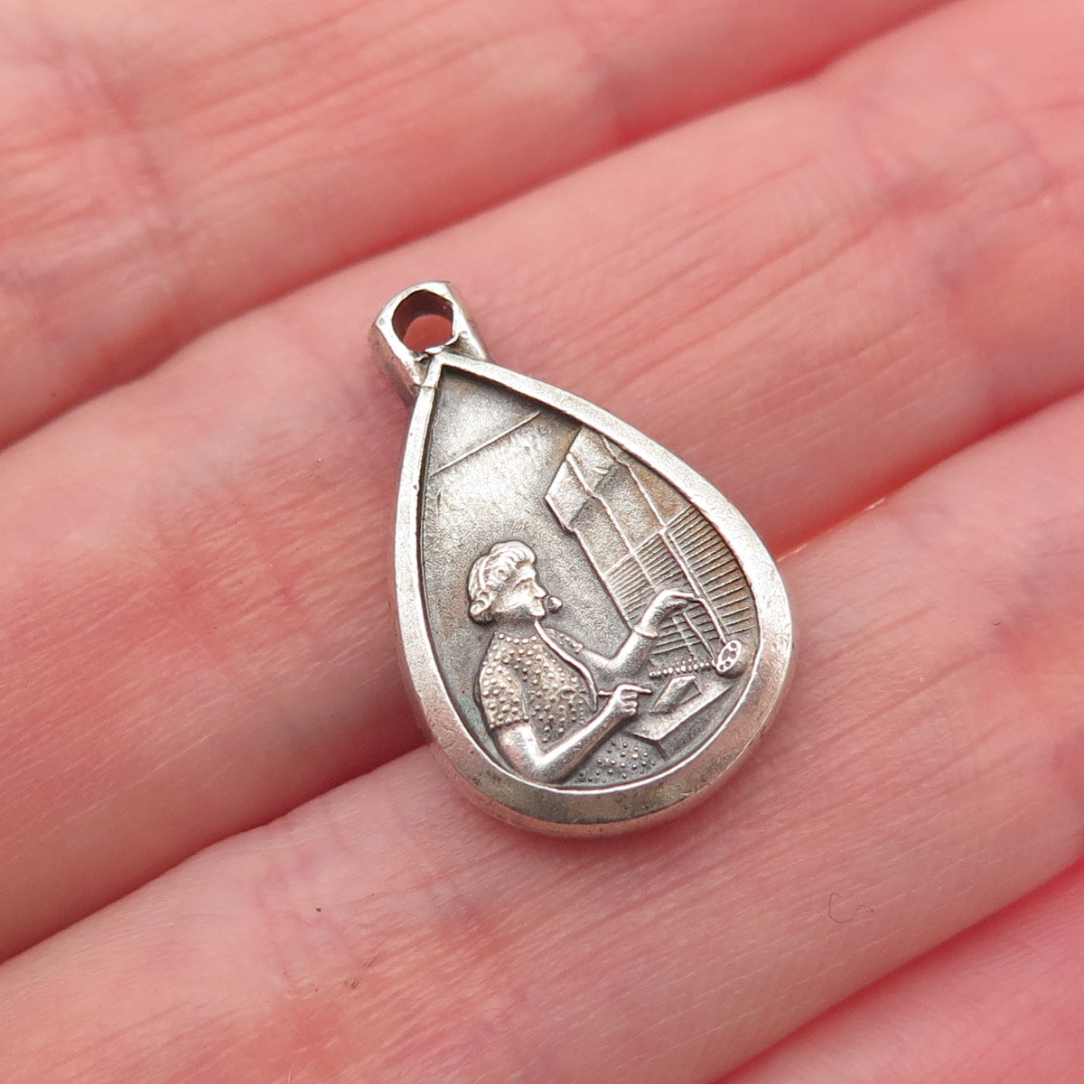 925 Sterling Silver Vintage Attendance Oxidized Mini Charm Pendant