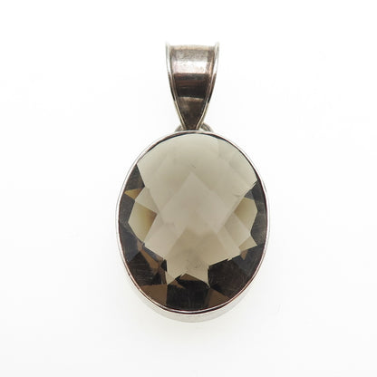 925 Sterling Silver Vintage Real Oval-Cut Smoky Quartz Oxidized Pendant