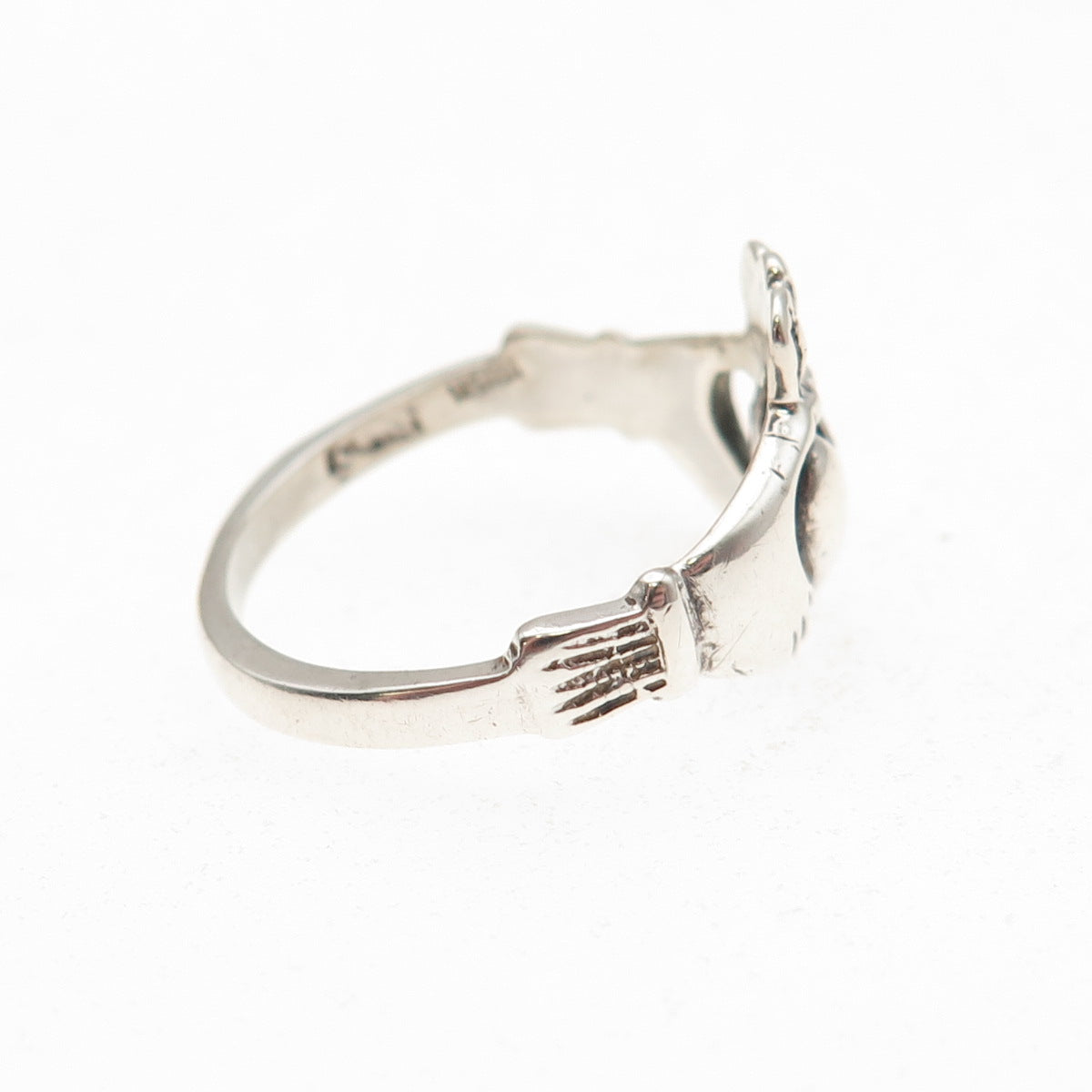 925 Sterling Silver Vintage Irish Claddagh Oxidized Ring Size 8.5