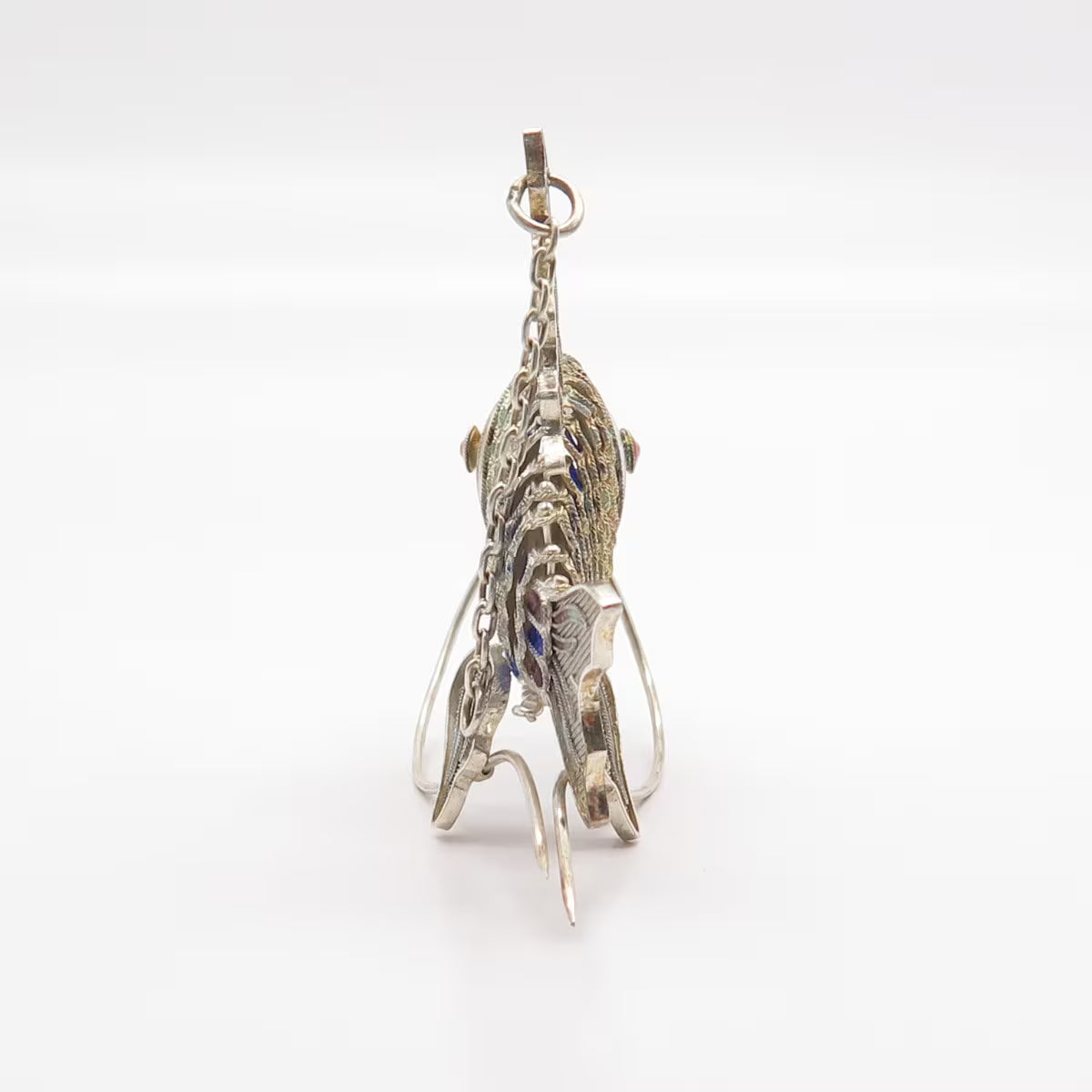925 Sterling Silver Enamel Antique Chinese Articulated Koi Fish Chatelaine Fob