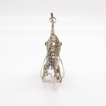 925 Sterling Silver Enamel Antique Chinese Articulated Koi Fish Chatelaine Fob