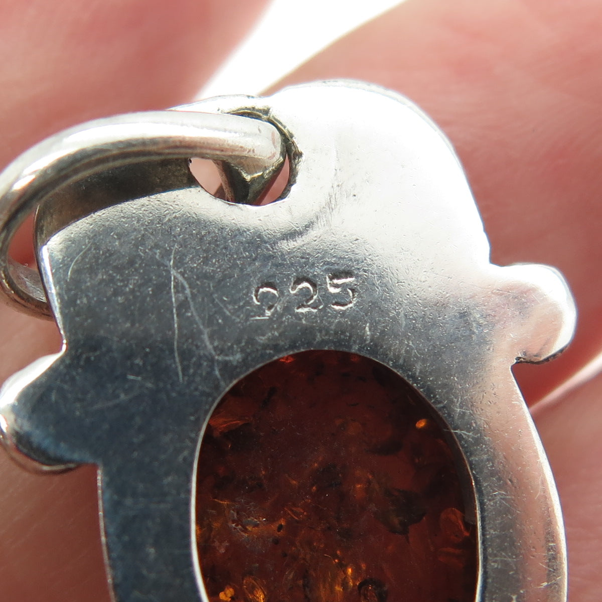 925 Sterling Silver Vintage Real Amber Modernist Charm Pendant