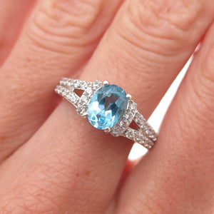 Sun 925 Sterling Silver Real Blue Topaz & C Z Ring Size 7