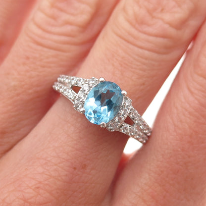 Sun 925 Sterling Silver Real Blue Topaz & C Z Ring Size 7