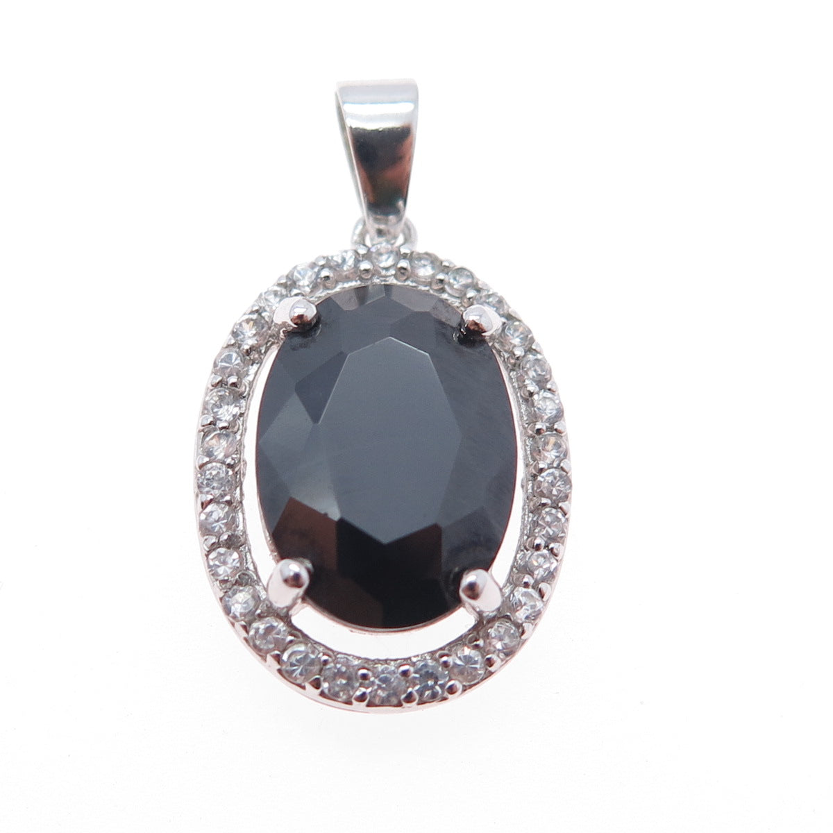 HAN 925 Sterling Silver Real Hematite & C Z Charm Pendant