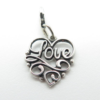 925 Sterling Silver Vintage "LOVE" Heart Lobster Lock Charm Pendant