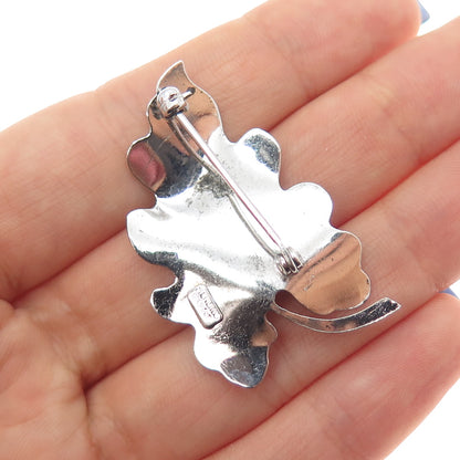 CARL ART 925 Sterling Silver Antique Art Deco Real Pearl Oak Leaf Pin Brooch