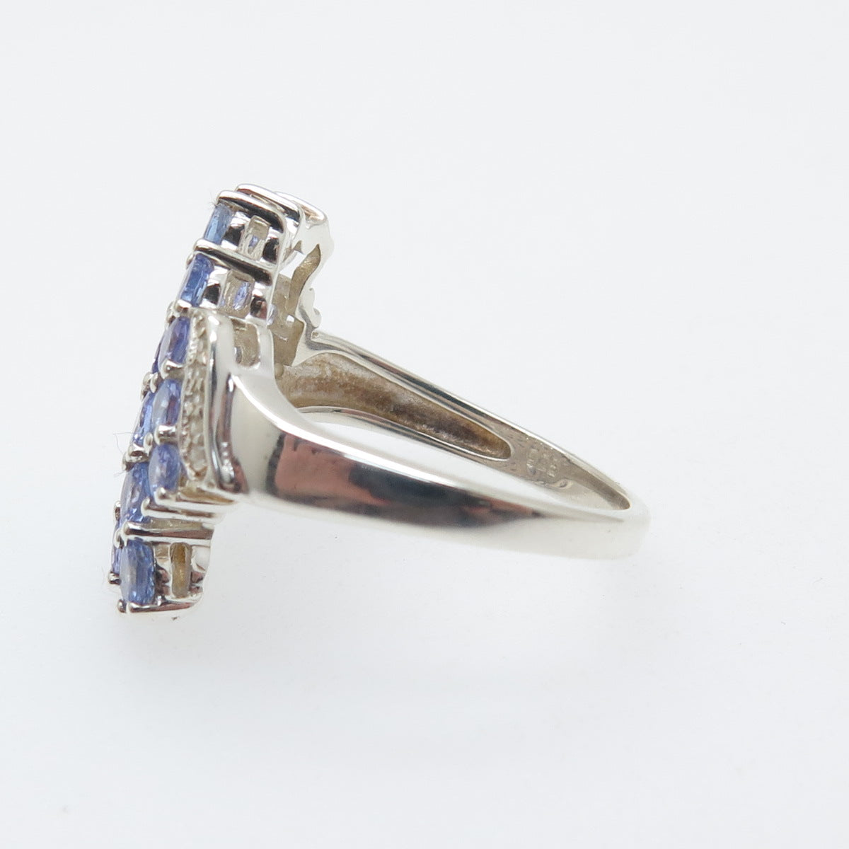 925 Sterling Silver Real Round-Cut Tanzanite & White Topaz Cluster Ring Size 7