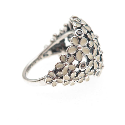 Pandora 925 Sterling Silver Enamel & C Z Darling Daisy Bouquet Ring Size 7