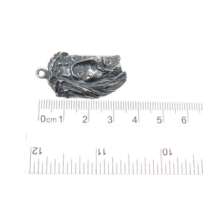 925 Sterling Silver Vintage Jesus Oxidized Charm Pendant