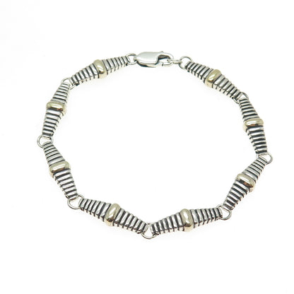 925 Sterling Silver 2-Tone Vintage Ribbed Bar Link Oxidized Bracelet 6.75"