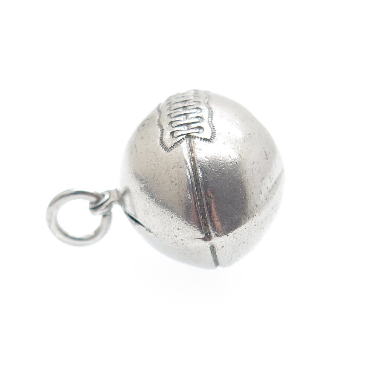 BEAU 925 Sterling Silver Antique Art Deco Football Ball 3D Charm Pendant