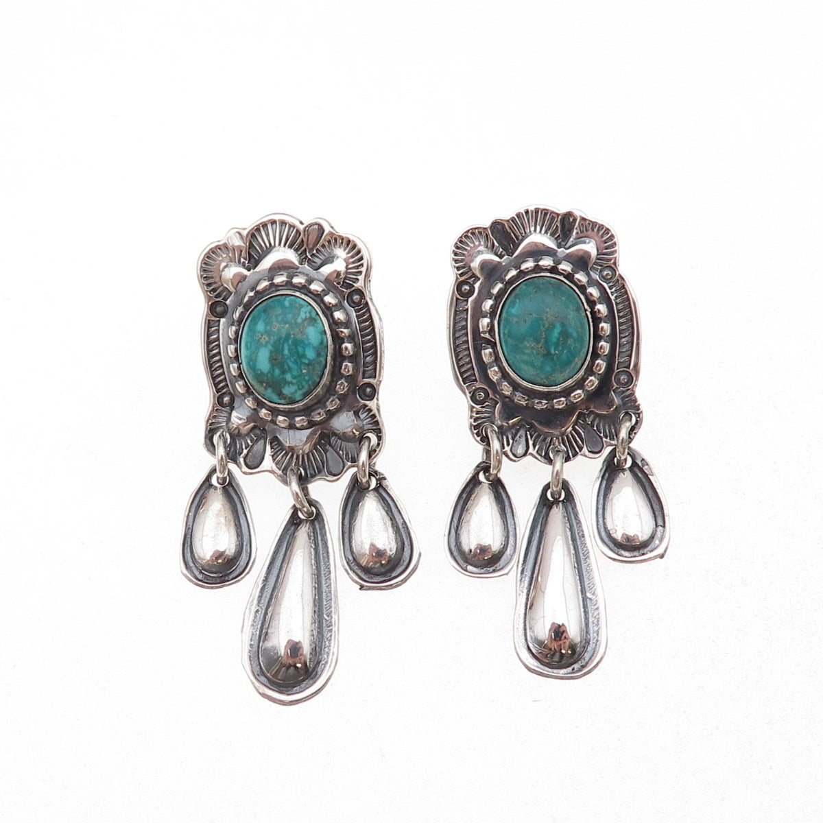 Rick Enriquez Navajo Old Pawn Sterling Vintage Southwestern Turquoise Earrings
