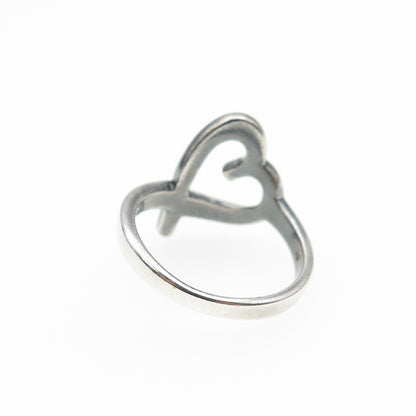 925 Sterling Silver Vintage Modernist Loving Heart Oxidized Ring Size 7.25
