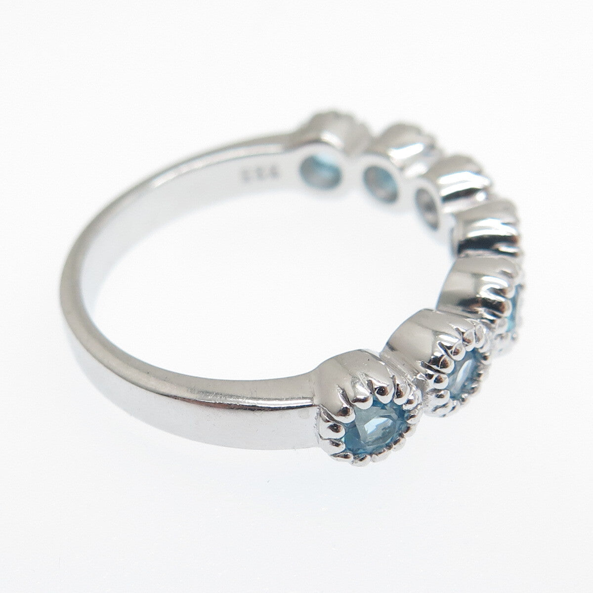 DSMK 925 Sterling Silver Real Round-Cut Blue Topaz Ring Size 7.25