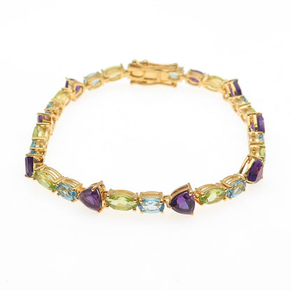 925 Sterling Gold Plated Vintage Real Blue Topaz Peridot Amethyst Bracelet 7.75"