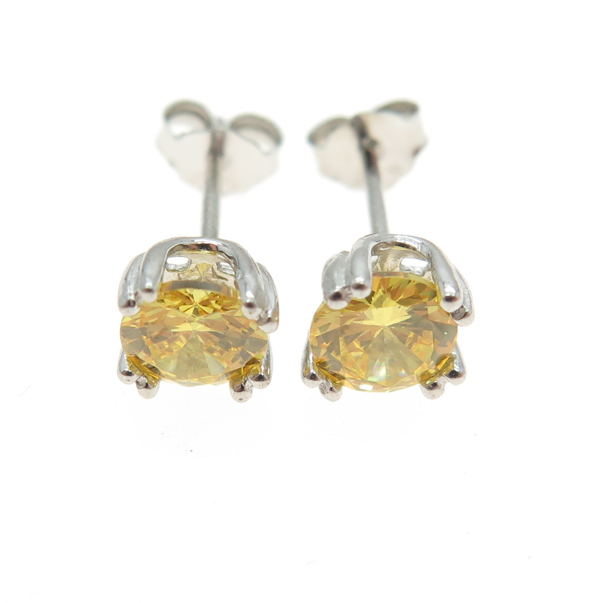 925 Sterling Silver Round-Cut Shaped Canary C Z Stud Earrings