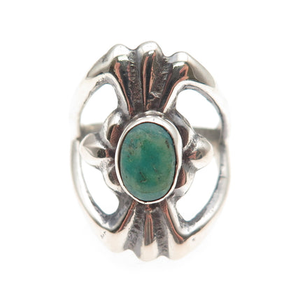Old Pawn Sterling Silver Vintage Southwestern Turquoise Tribal Ring Size 6.75