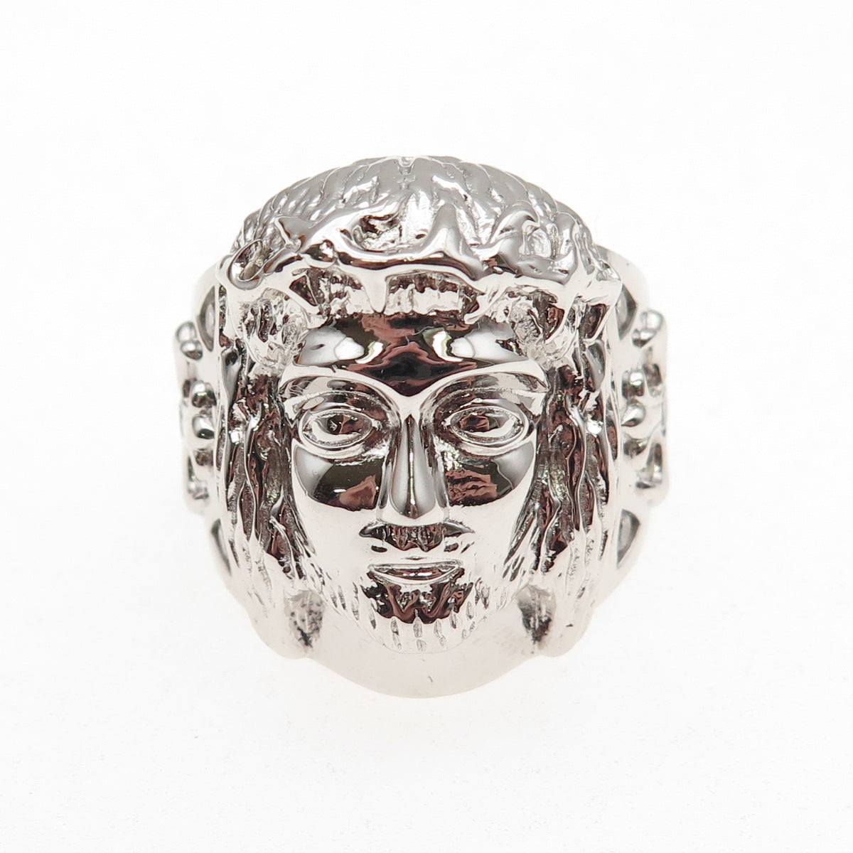 925 Sterling Silver Round-Cut C Z Jesus Statement Ring Size 12.25