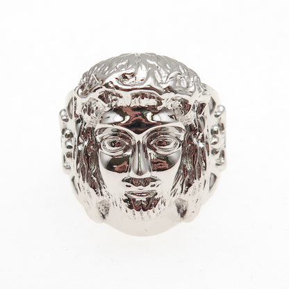 925 Sterling Silver Round-Cut C Z Jesus Statement Ring Size 12.25
