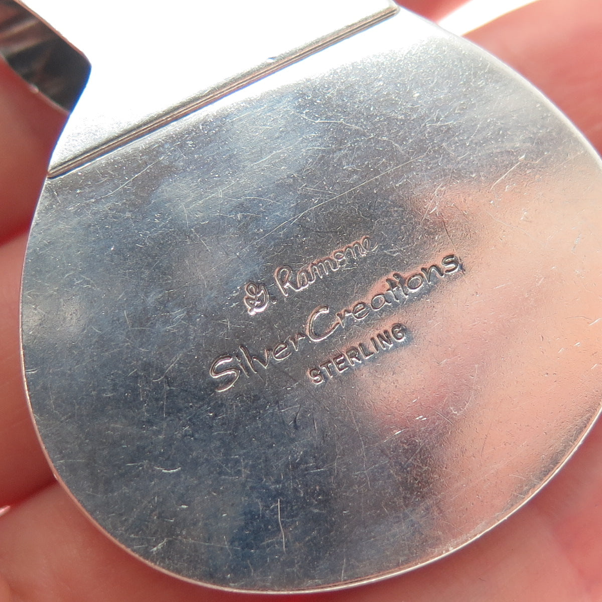 GENEVA RAMONE Silver Creations Old Pawn 925 Sterling Vintage Agate Slide Pendant