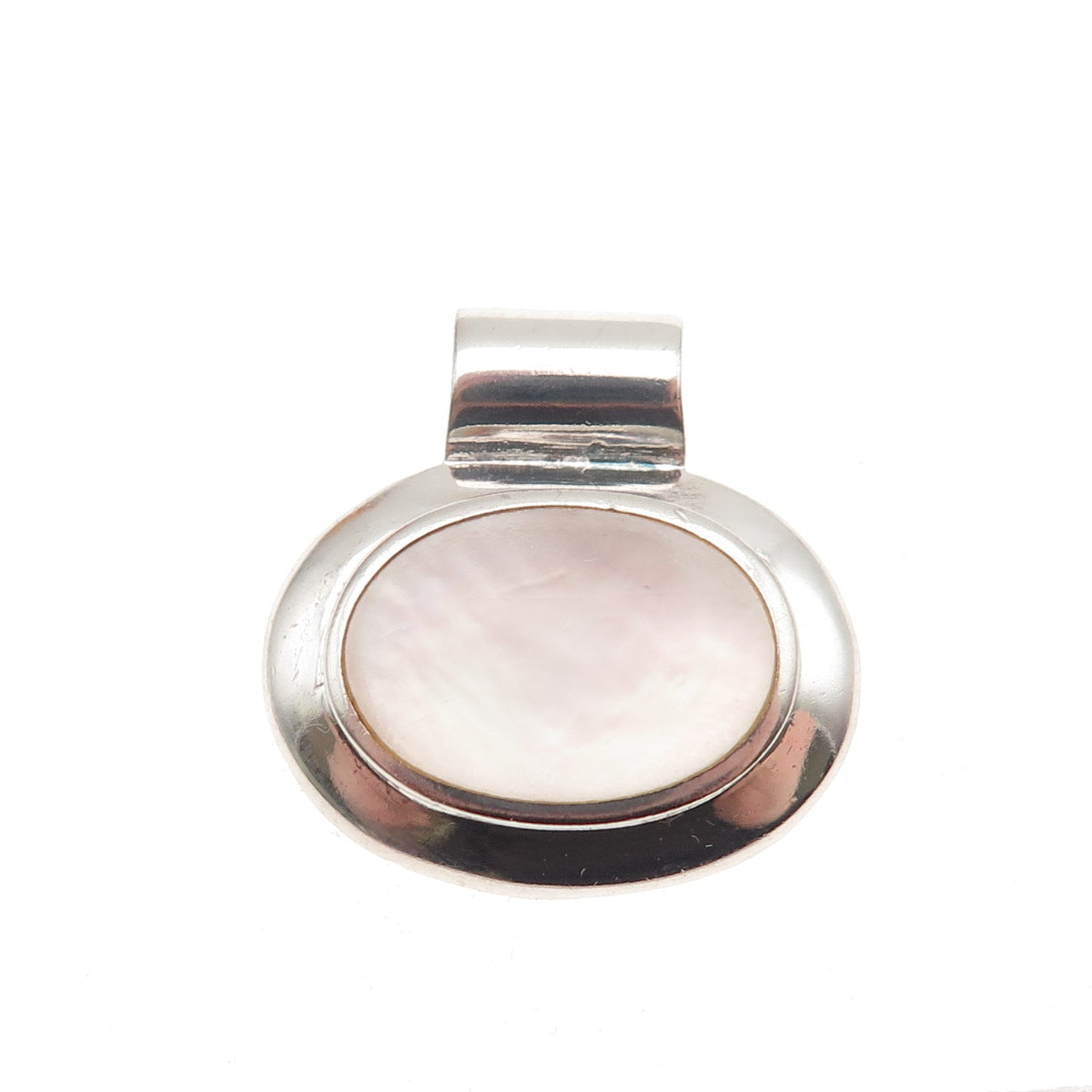 925 Sterling Silver Vintage Real MOP Modernist Slide Charm Pendant