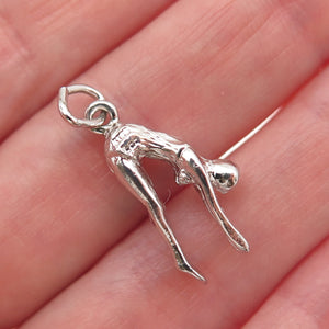 925 Sterling Silver Vintage Female Diver 3D Mini Charm Pendant