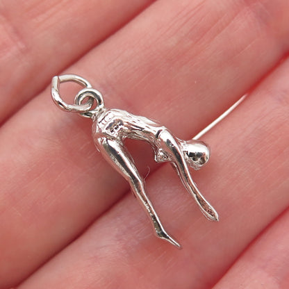 925 Sterling Silver Vintage Female Diver 3D Mini Charm Pendant