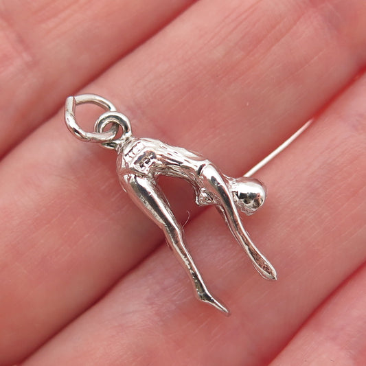 925 Sterling Silver Vintage Female Diver 3D Mini Charm Pendant