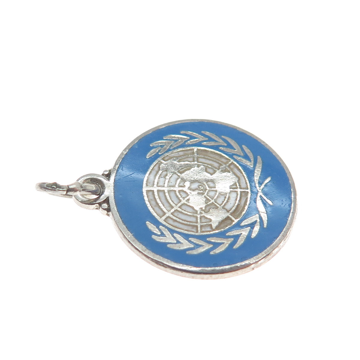 925 Sterling Silver Vintage Enamel United Nations Minimalist Charm Pendant