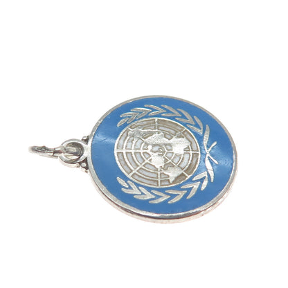 925 Sterling Silver Vintage Enamel United Nations Minimalist Charm Pendant